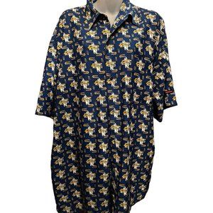 FUBU Sz XL Blue Logo Pattern Short Sleeve Button Up Shirt
